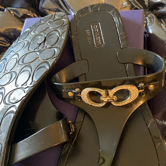 Coach Black Logo Crystal Logo Jelly Flip Flops - Picture 7 of 16